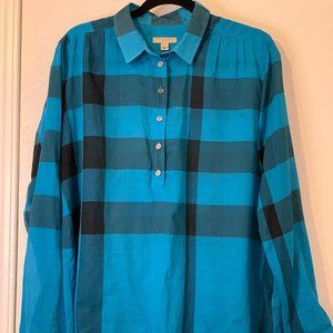 BURBERRY BRIT Plaid Print Long Sleeve Button-Up Top Size: M